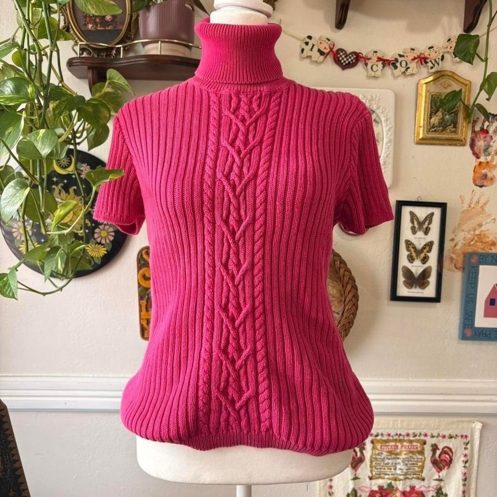 Vintage Ralph Lauren Sport Women's LG Pink Short Sleeve Turtleneck Ribbed